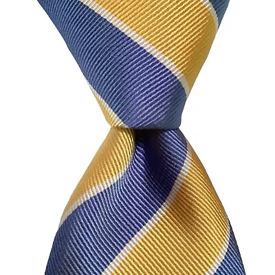 CHARLES TYRWHITT Men’s Silk XL Necktie Designer STRIPED Yellow/Blue/White GUC • $39.99