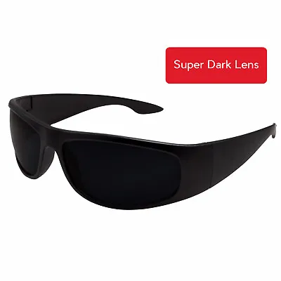 Matte Black Super DARK Lens Biker Wrap Around Chopper Sunglasses Gangster Cholo • $11.99