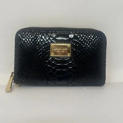 Michael Kors Black Snake Skin Pattern Zip Around Wallet Embossed Leather • $19.99