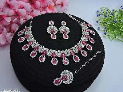 Indian Bollywood Pink Kundan Silver FN AD Choker Necklace Fashion Jewelry A59 • $18.37