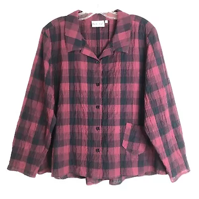 Habitat Clothes To Live In Top Women's Size Large L Red Black Plaid Button Down • $24.95