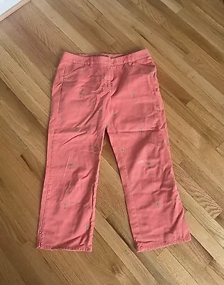 J Crew Cropped Melon Pink Palm Tree Embroidered Chino Pants Size 6 • $14.99