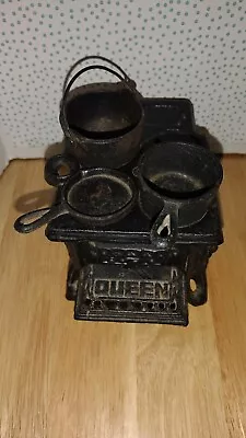 Vintage Cast Iron QUEEN Miniature Stove With Pots Antique  • $25