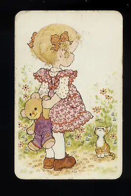 $3.50 • Buy Original Vintage Sarah Kay Blank Back Card Cute Girl Floral Dress Holding Teddy