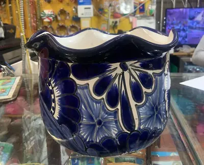 Mexican Talavera Blue With White Planter Made In Mexico • $19.99