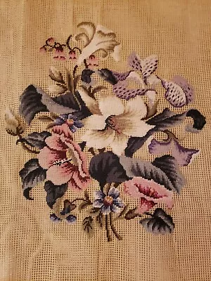 Vintage Completed Petit Point Needlepoint Tapestry Floral • $45