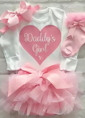 NEW Daddy’s Girl Baby Girls Frilly Tutu Knickers Outfit Baby Pink With Socks • £9.99