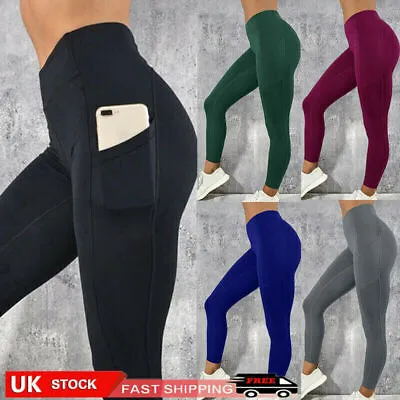 £7.99 • Buy Women High Waist Gym Leggings Pocket Fitness Sports Running Ladies Yoga Pants UK