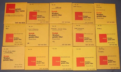 $99 • Buy 14 SEALED Kodak 75mm/3  WRATTEN FILTERS +1 FRAME 2 15 21 25 30 32 34 35 44 81 96