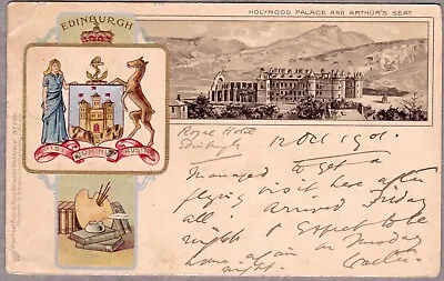 Edinburgh 1901 QV UB PC Holyrood Palace & Arthur's Seat Coat Of Arms • £1.40