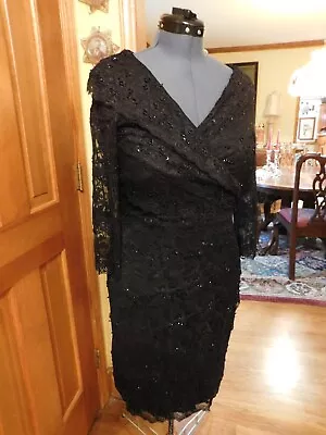 Beautiful  Marina Black Stretchy Formal/mother Lace Beaded Dress S 14  • $35