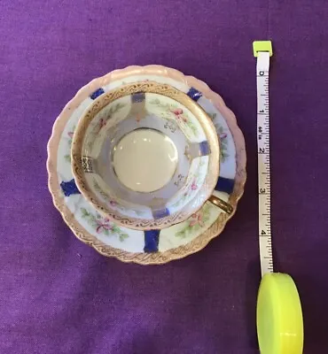 UCAGCO China Teacup & Saucer Blue/Gold Accents W/ Floral Details  • $15