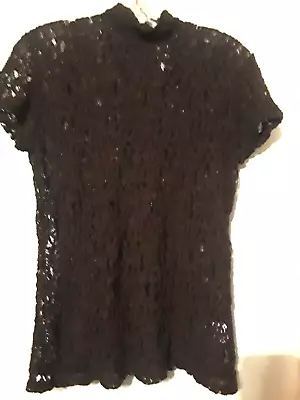DKNY Chocolate Brown Lace SS Top-New Vintage-Size Small-Made In USA • $26