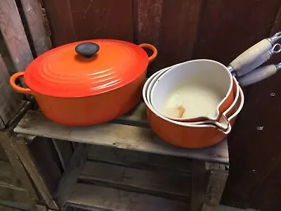 Le Creuset Volcanic Orange Casserole Dish And Three Pans 182022 • £85