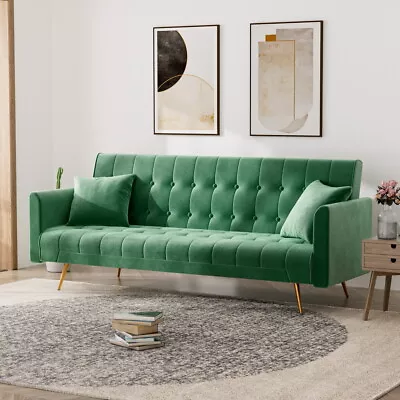 Moernn Velvet Futon Sofa Bed With 2 Pillows Convertible Adjustable Sleeper Sofa • $303.99