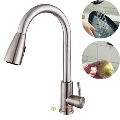 Kitchen Faucet Pull Down Sprayer High Arc Single Handle Sink Faucet Water Lines • $24.99