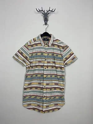 Vintage Navajo Inca Tribal Native Western Pull&Bear Geometric Mens Shirt Cowboy • £13.99