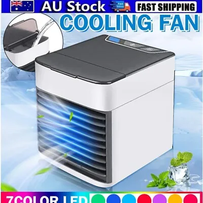 Mini Conditioner Portable Air Cooler LED USB Fan Cooling Rechargeable Fan Desk • $20.19