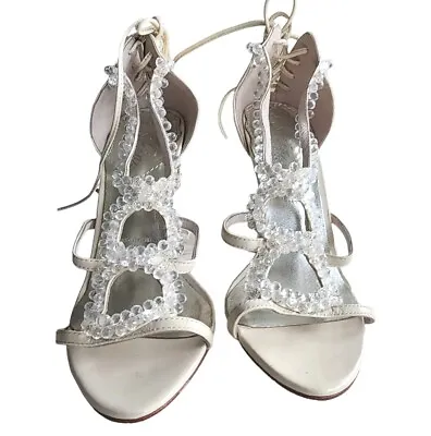Bridal Shoes By Nude Pearl Bead Embellish Hi Heels Wedding Ivory Size 8 RRP $253 • $61.19