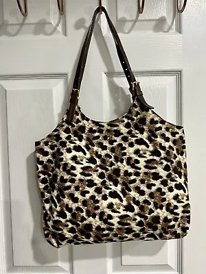 MICHAEL KORS Shoulder Tote Bag Large Canvas Fabric Animal Print • $40