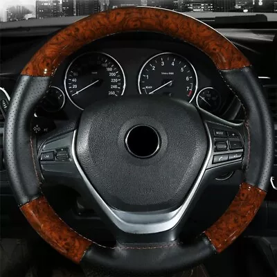 DIY Universal 38cm Anti-slip Protection Leather Wood Car Steering Wheel Cover • $12.19