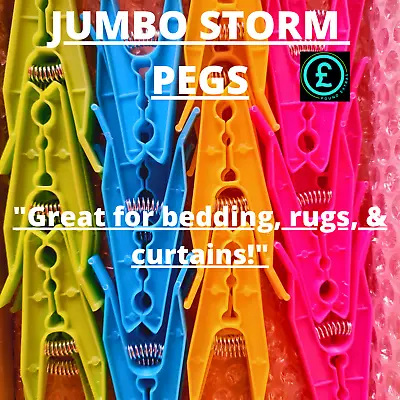 Jumbo Storm Pegs Pack Of 24  - Clothes Hanging/laundry Drying Washing Line Pegs • £4.97