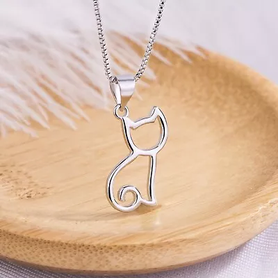 £3.99 • Buy Pretty Cat Pendant 925 Sterling Silver Chain Necklace Womens Girl Jewellery Gift