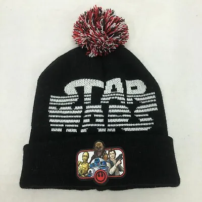 Star Wars Lucasfilm Black Beanie Hat W/pom Cp3o R2d2 Chewbacca Han Solo • $10