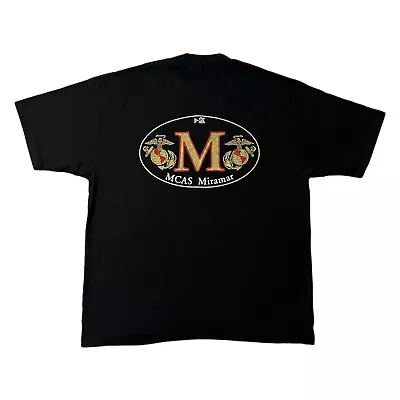 Vintage 00s Marine Corps Air Station Miramar Military Emblem Black Graphic Tee • $23