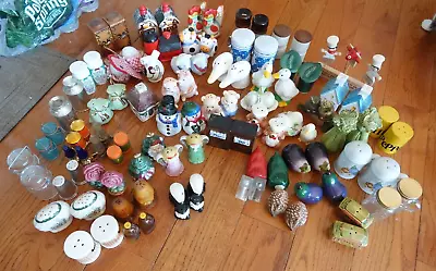 Box Lot Of Over 50 Various Salt /Pepper Shakers /Some Vintage /Wood/Ceramic/Etc • $85