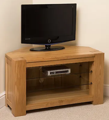 Kuba Solid Oak Corner TV Unit | Oak TV Unit With Storage | Wooden TV Stand • £599