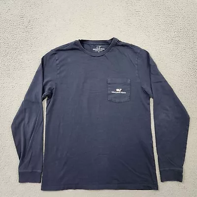 Vineyard Vines Shirt Mens Small Blue Navy Faded Crew Neck Whale Logo Long Sleeve • $13.99