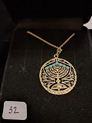 Vintage Beautiful Ruby Turquoise Rotating Menorah 14K Pendant/Necklace 10.1 Gram • $385