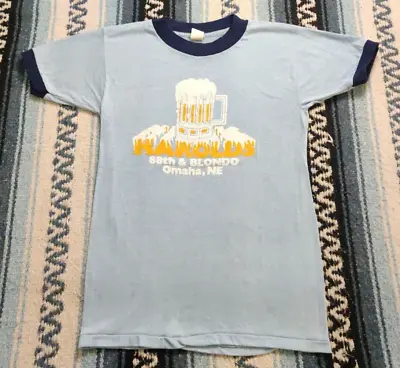 Vintage 70's Harold's Bar Omaha Blue Ringer Single Stitch USA Made T Shirt Sz M • $29.99