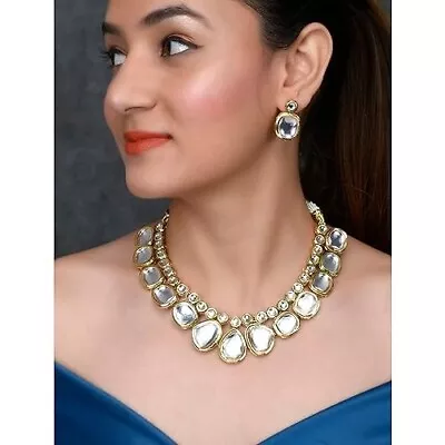 Indian Bollywood Gold Plated Kundan Choker Bridal Necklace Earrings Jewelry Set • $26.39