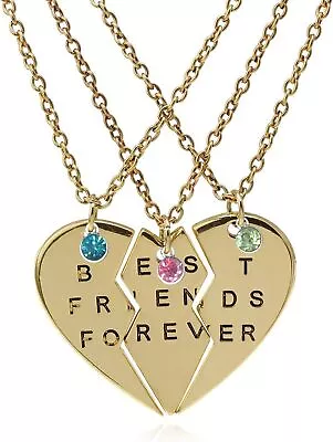 Best Friends Forever Set Of 3 Necklaces With Birthstone Crystals | Puzzle Heart • $31.44