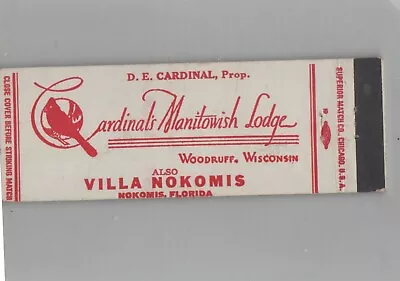 Matchbook Cover - Cardinal Cardinals Manitowish Lodge Woodruff WI • $4.95