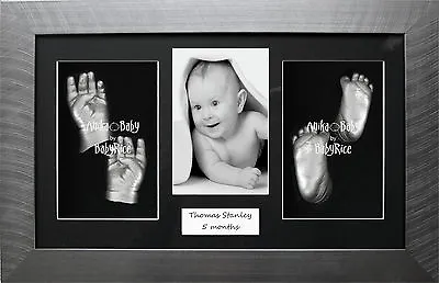New Baby Casting Kit Gift Twins Siblings Large Babies Pewter Photo Display Frame • £60.42