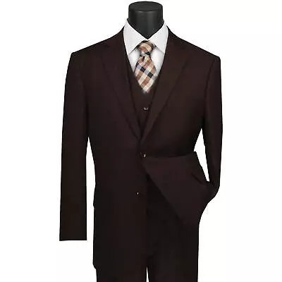 VINCI Men's Brown Pinstripe 3 Piece 2 Button Classic Fit Suit - NEW • $130