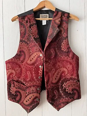 VTG Frontier Classics Western Vest Paisley Deep Red Cowboy 80’s - 90’s • $28.99