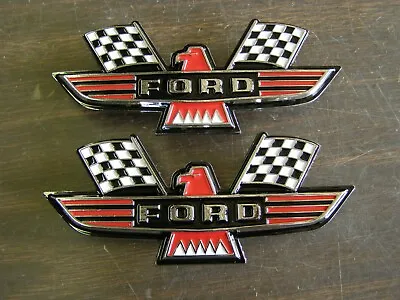 Ford Crossed Flag Fender Emblems Red Mustang Fairlane Galaxie Falcon 1963 1964 + • $187.31
