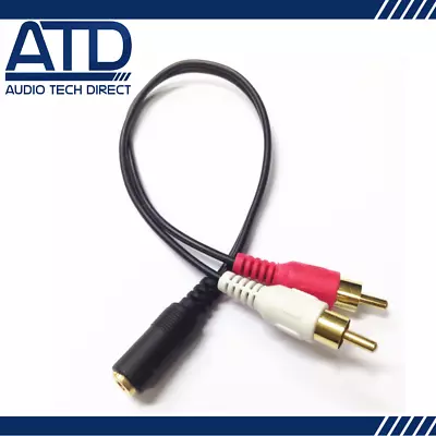 Dual RCA Male To DC 3.5mm Female Jack Splitter Audio Stereo Aux Cable Y Adaptor • £3.92