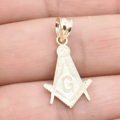 The Square And Compasses Masonic Pendant Charm Real Solid 10K Yellow Gold • $90.49