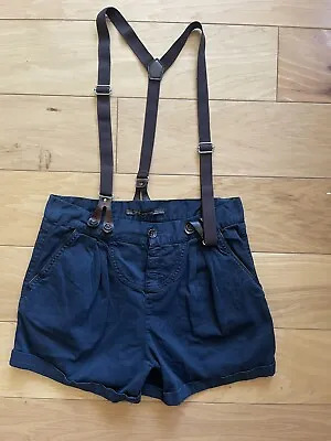 $42 • Buy ZARA Womens SUSPENDERS SHORTS High Rise UTILITY CAMP HIKER BUTTON Fly USA SZ 4