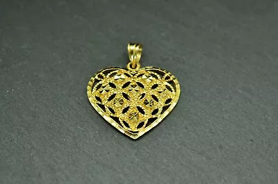 Bevery Hills Gold 14K Yellow Gold Sparkling Filigree Heart Pendant Charm • $169.76