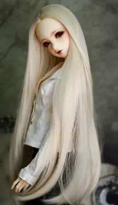 1/3 8-9  BJD Doll Wig Light Blonde Straight Buckle Curl Tips Hair Long • $23.22