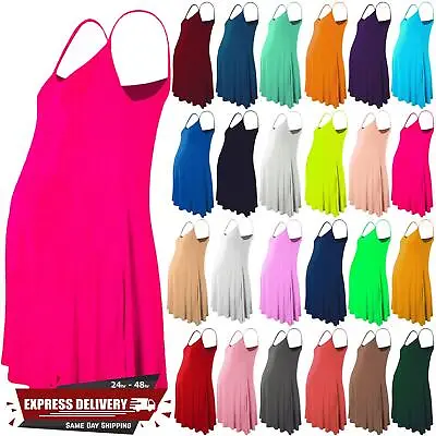 Womens Ladies Strappy Sleeveless Maternity Plain Floaty Flared Long Swing Dress • £3.99