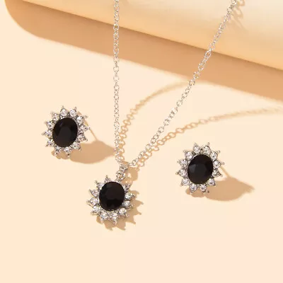 Rhinestone Pendant Drop Necklace And Matching Stud Earrings Jewellery Set Gift • $2.98