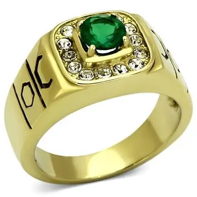 Mens Emerald Ring Gold 1 Carat Cz Geen Signet Pinky Steel Mans All Sizes 764 • £20.99