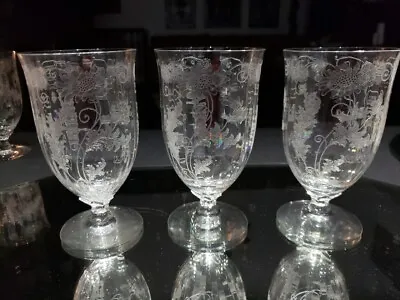 (3) Iced Tea GOBLETS Glasses 5-5/8  Fostoria Crystal Daisy 6013 234 Optic Etched • $119.95